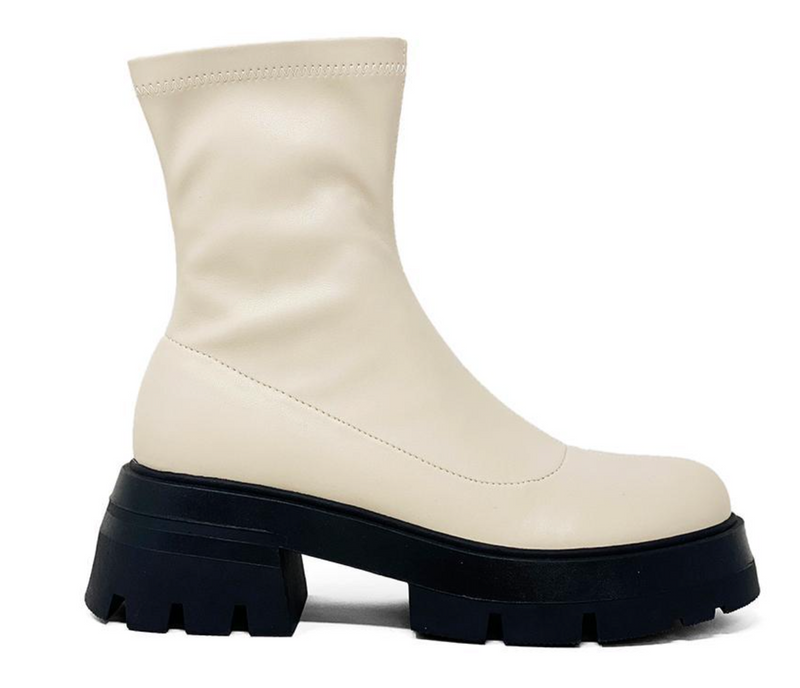 Cream Chunky Heel Boot