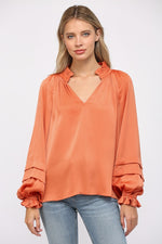 Fate Ballon Sleeve Split Neck Blouse