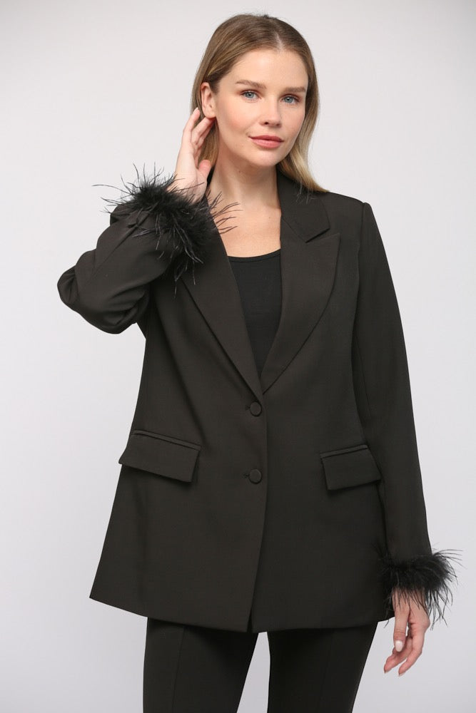 Fur Trimmed Single Breast Jacket