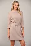 Belted Mock Neck Sweater Dress