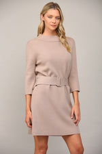 Belted Mock Neck Sweater Dress