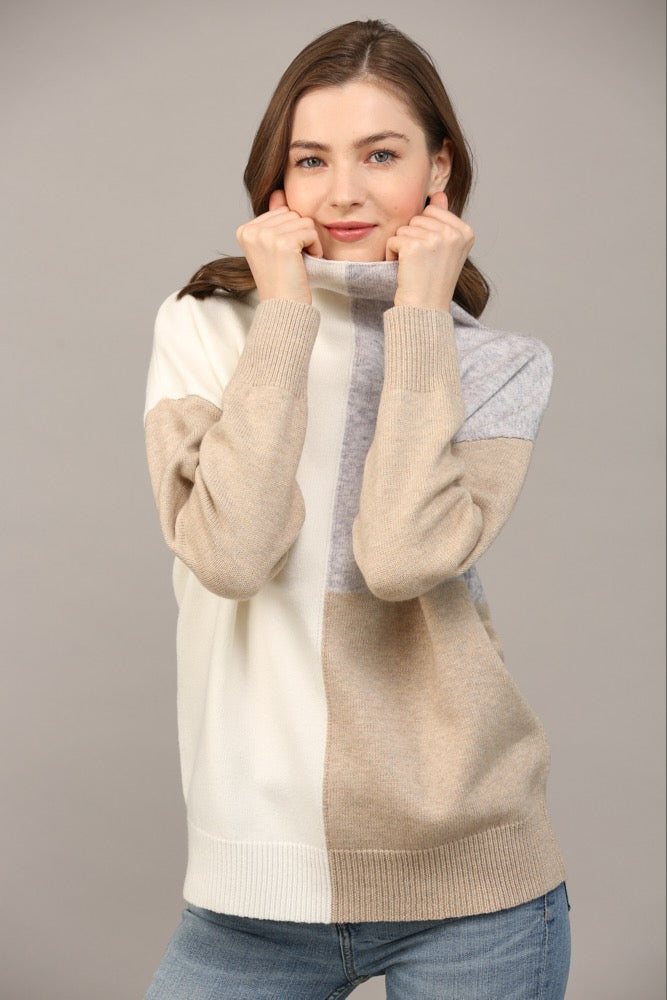 Fate Mock Neck Color Block Sweater