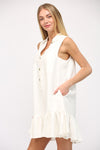 Linen Blend Button Down Ruffled Dress