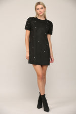 Fate Jewel Embellished Puff Sleeve Shift Dress