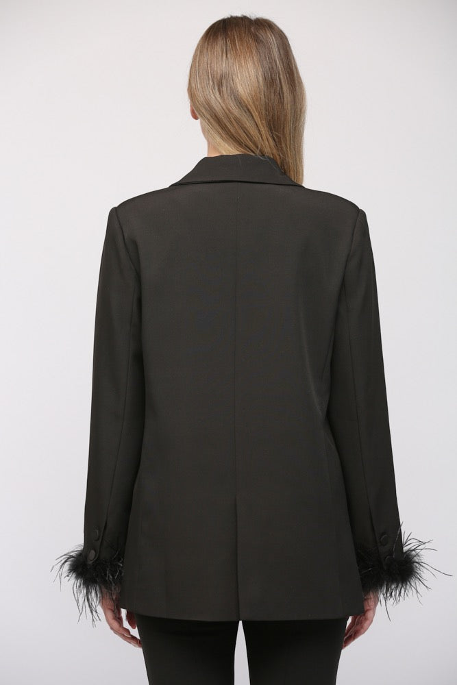 Fur Trimmed Single Breast Jacket