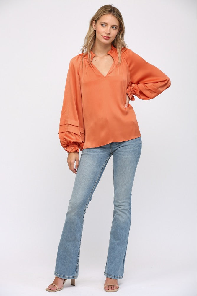 Fate Ballon Sleeve Split Neck Blouse