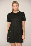 Fate Jewel Embellished Puff Sleeve Shift Dress