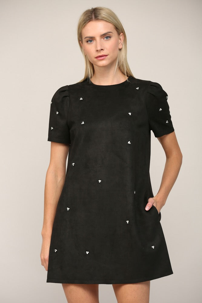 Fate Jewel Embellished Puff Sleeve Shift Dress