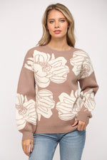 Fate Floral Pattern Jacquard Knit Crew Neck Sweater