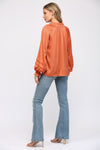 Fate Ballon Sleeve Split Neck Blouse