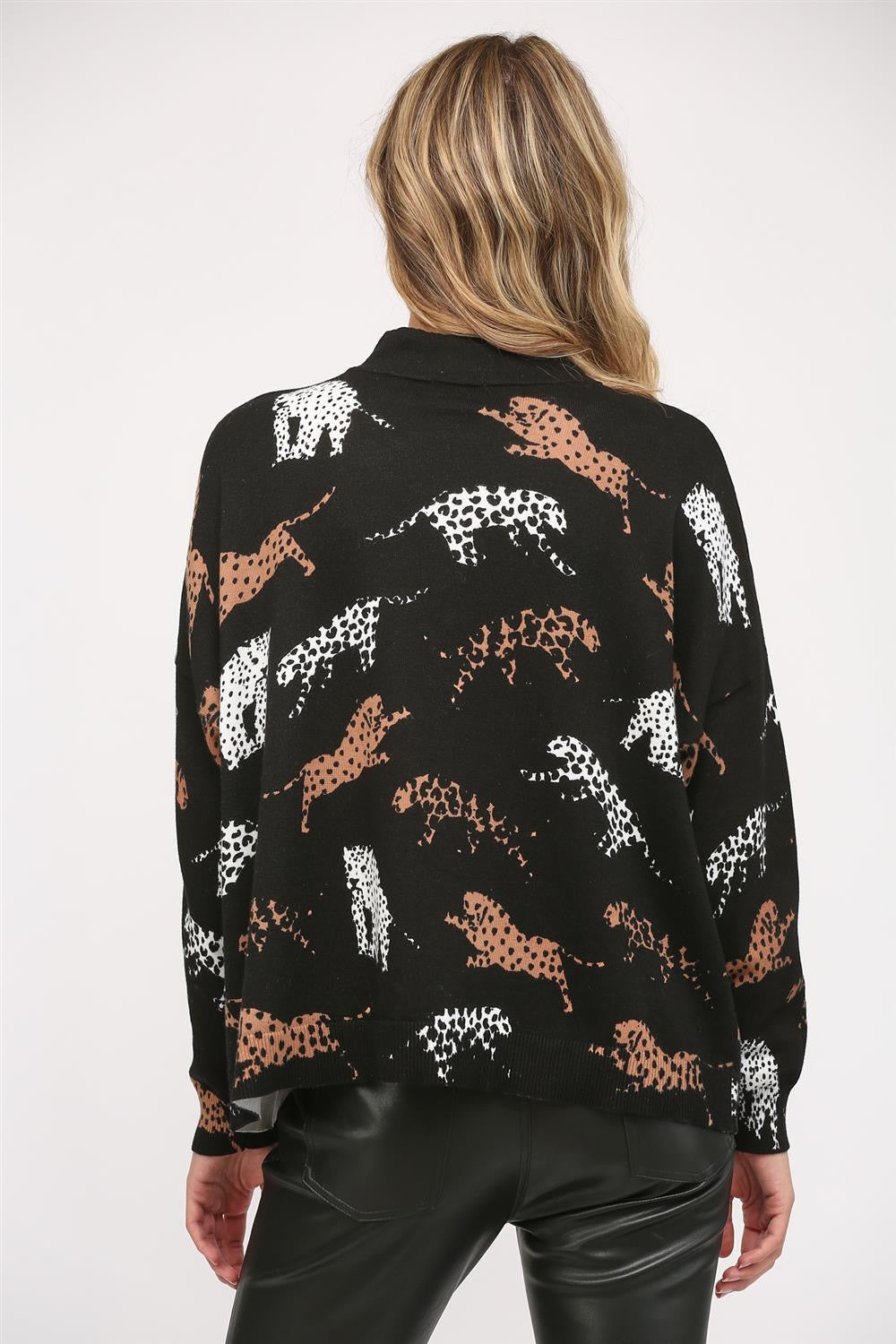 Fate Animal Print Mock Neck Sweater